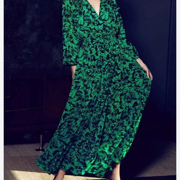 Misa Los Angeles Jocasta Maxi Dress Emerald Green Black Abstract Floral Womens S - Picture 3 of 7